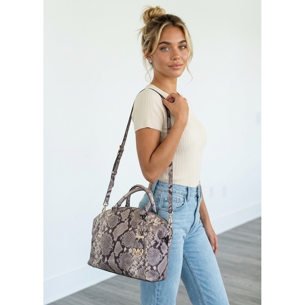 Michael Kors Bag Python Embossed Leather Satchel Tote Crossbody MK Bag